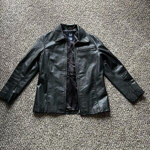 Gap Black 100 Genuine LeatherJacket Womens Medium Moto Biker Grunge Streetwear